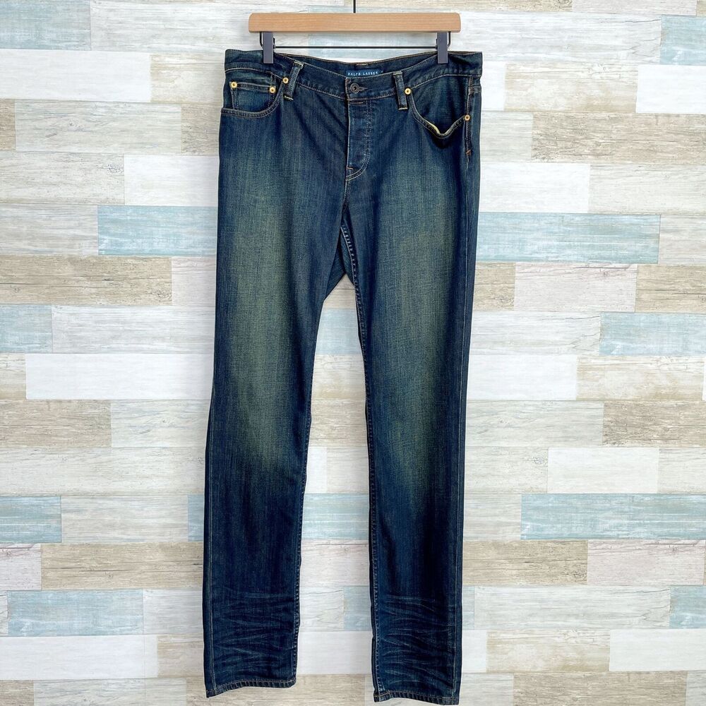 Ralph Lauren Thompson 650 Button Fly Straight Jeans Blue Dark Wash Mens Size 31